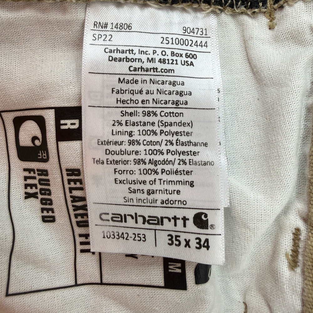 Carhartt Rugged Flex Relaxed Fit Knit Lined Canvas Utility Work Pants Tan 35x34 - Picture 3 of 11